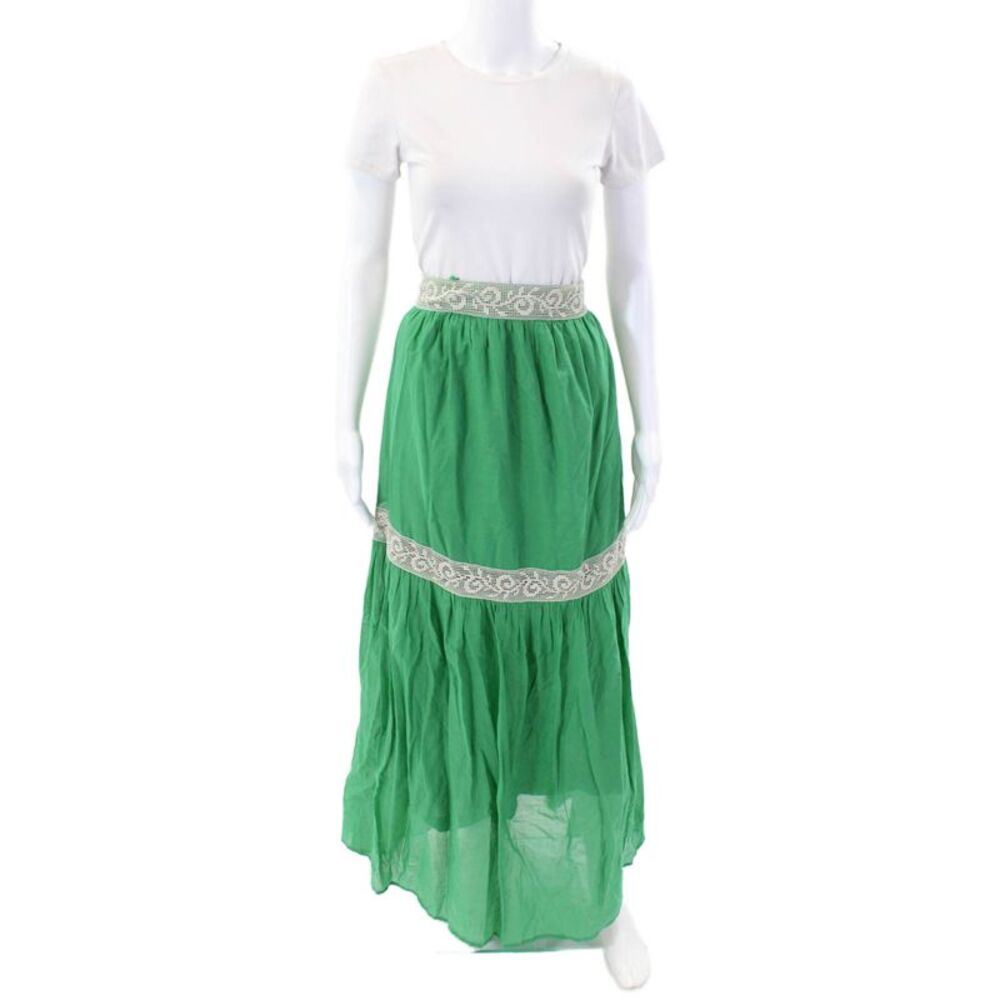 Ottod Ame Womens Cotton Buttoned Tied Lined A-Line Maxi Skirt Green Size 2